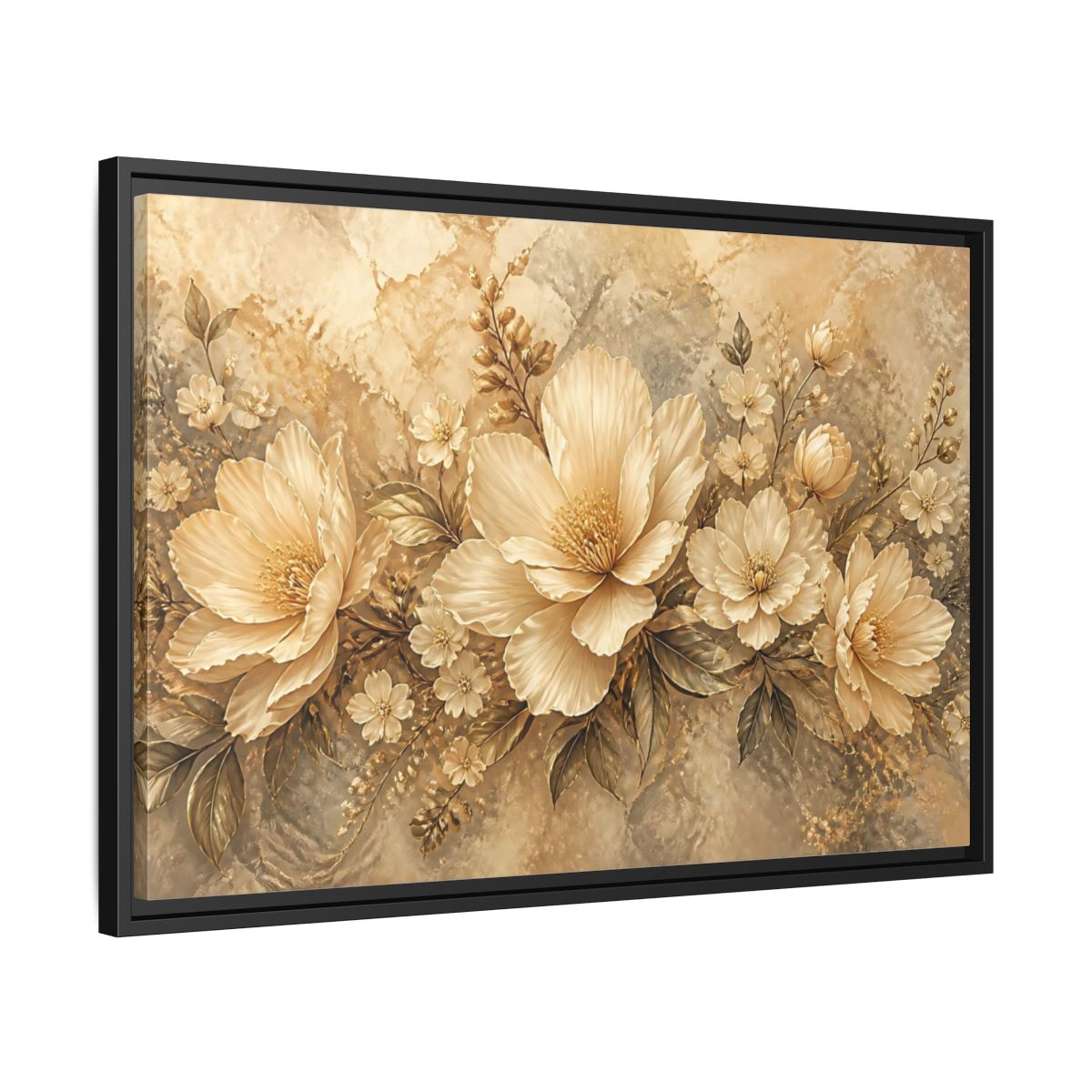 Side Mockup 14. Golden Floral Composition shown as framed canvas print