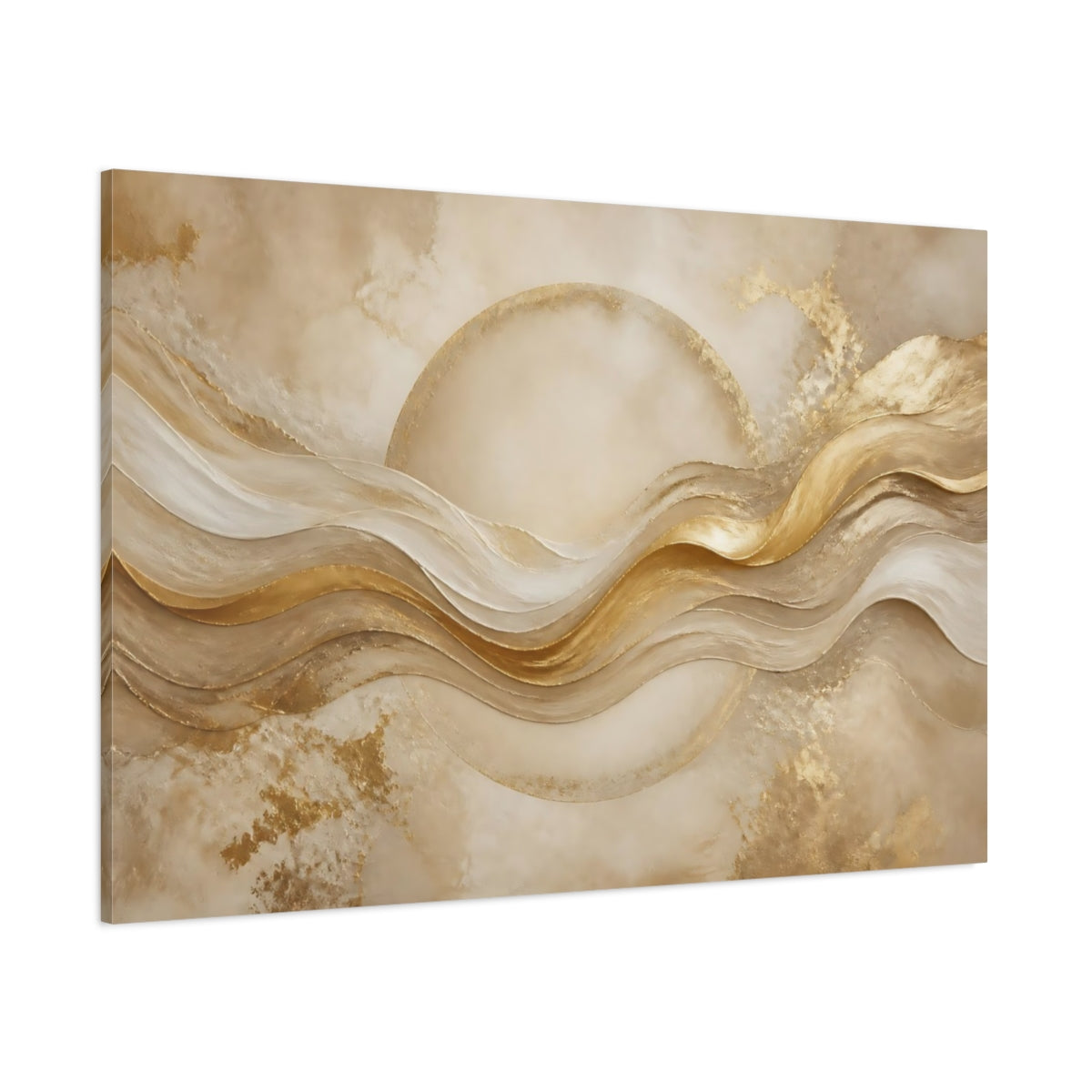 Side Mockup 1. Golden Flowing Halo shown as canvas print