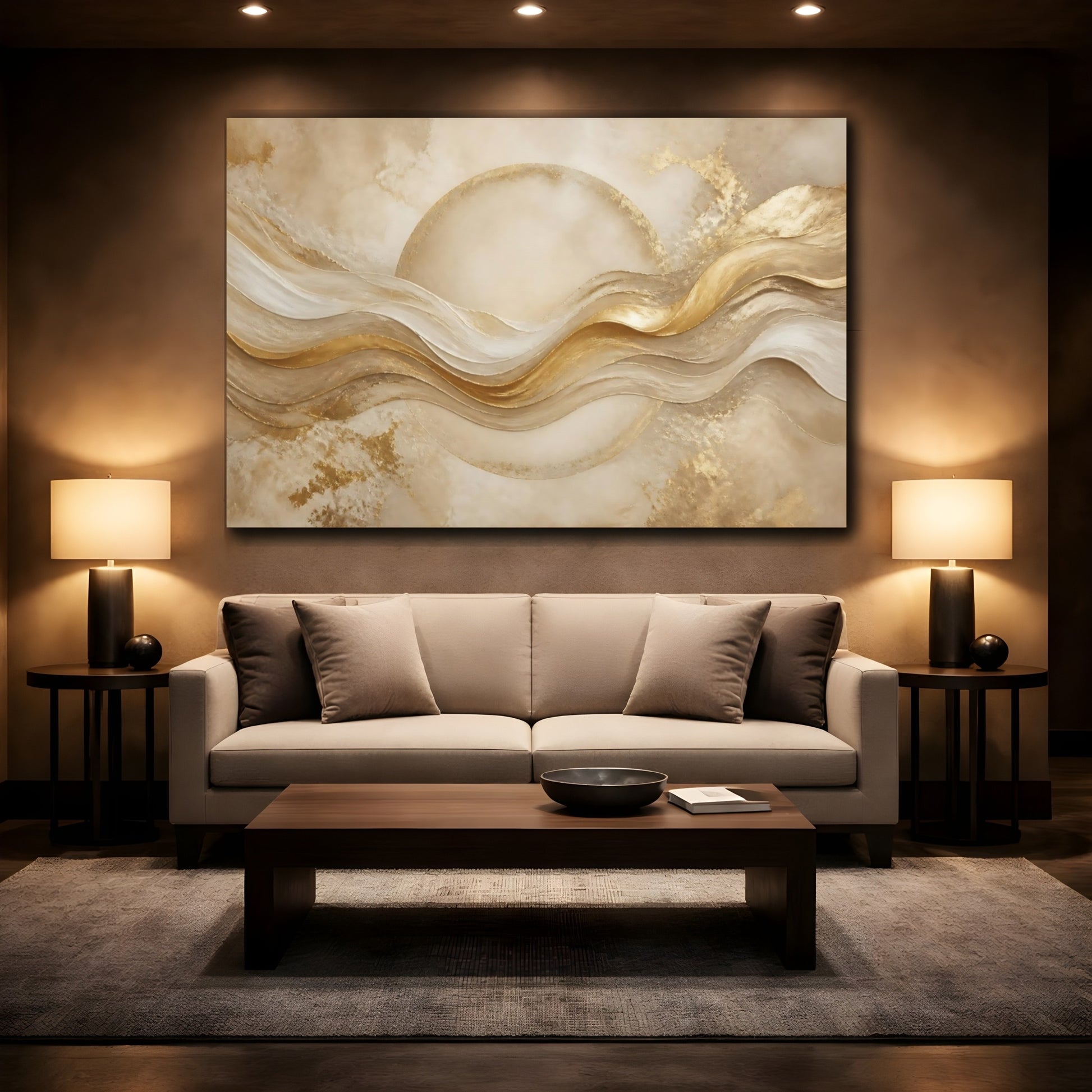Mockup 2. Golden Flowing Halo shown as canvas print