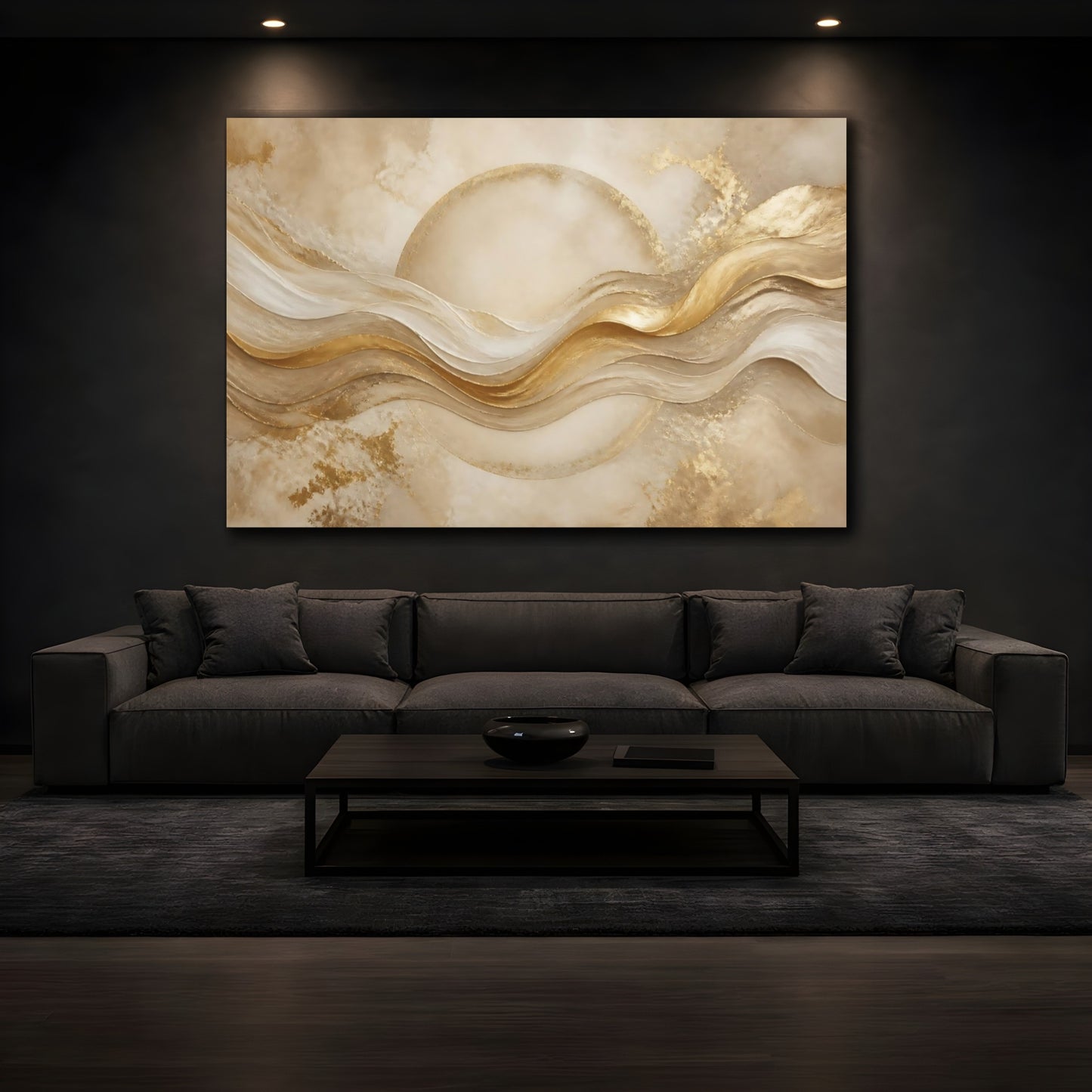 Mockup 3. Golden Flowing Halo shown as canvas print