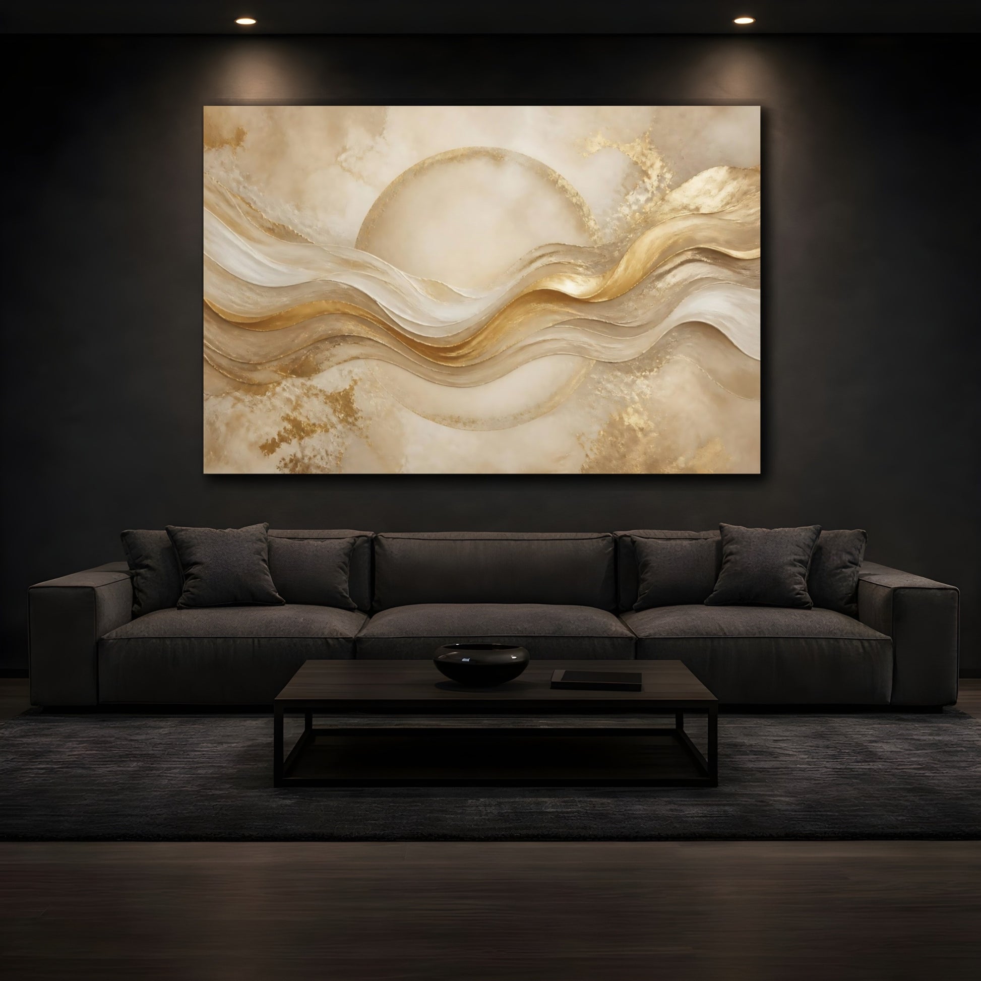 Mockup 3. Golden Flowing Halo shown as canvas print