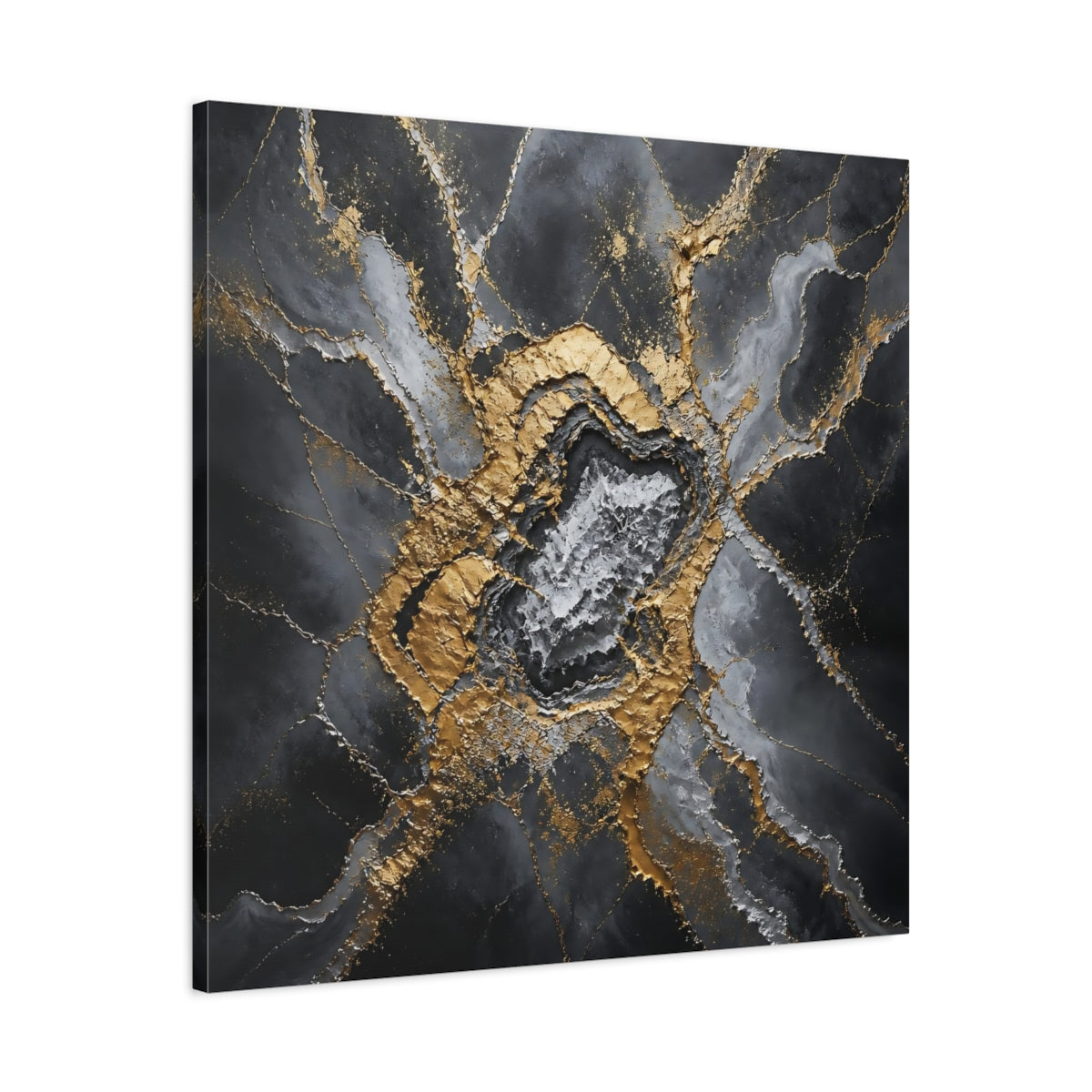 Side Mockup 3. Golden Geode Burst shown as canvas print