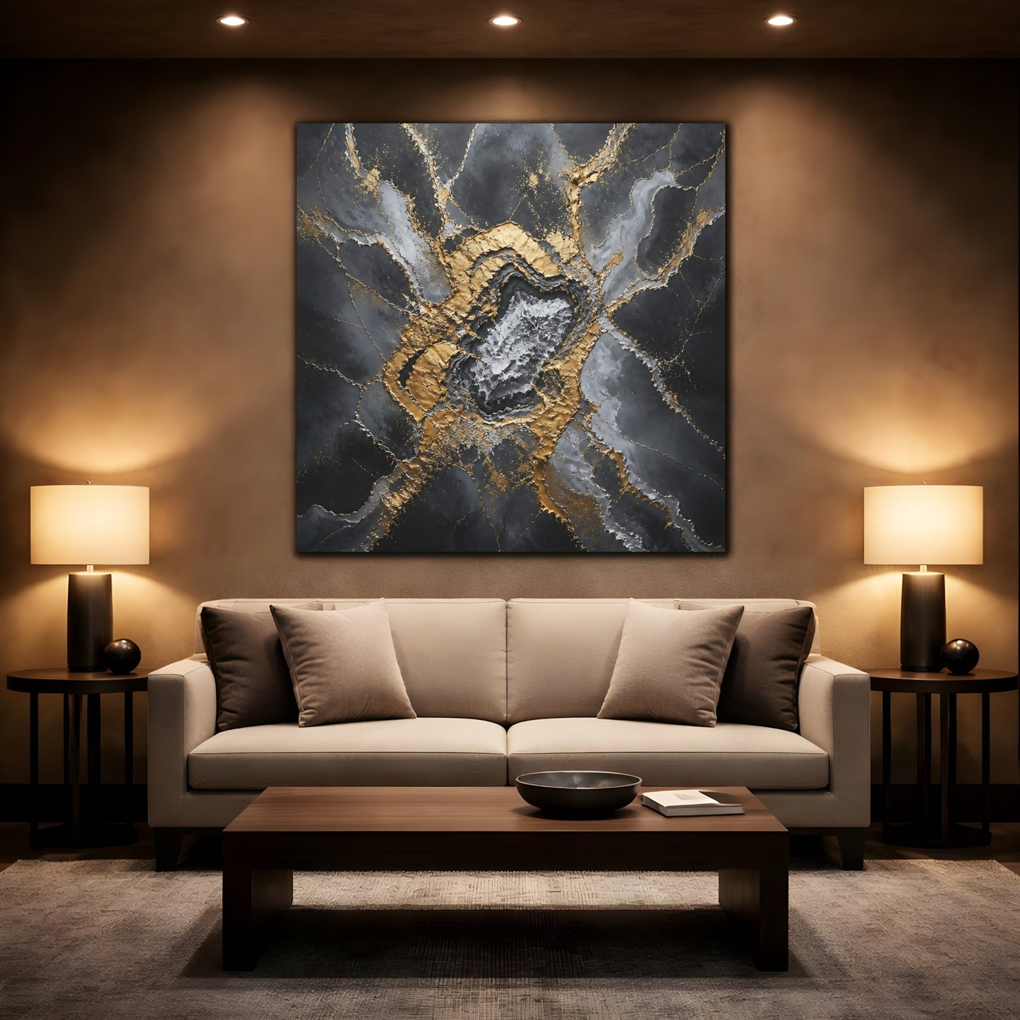 Mockup 2. Golden Geode Burst shown as canvas print