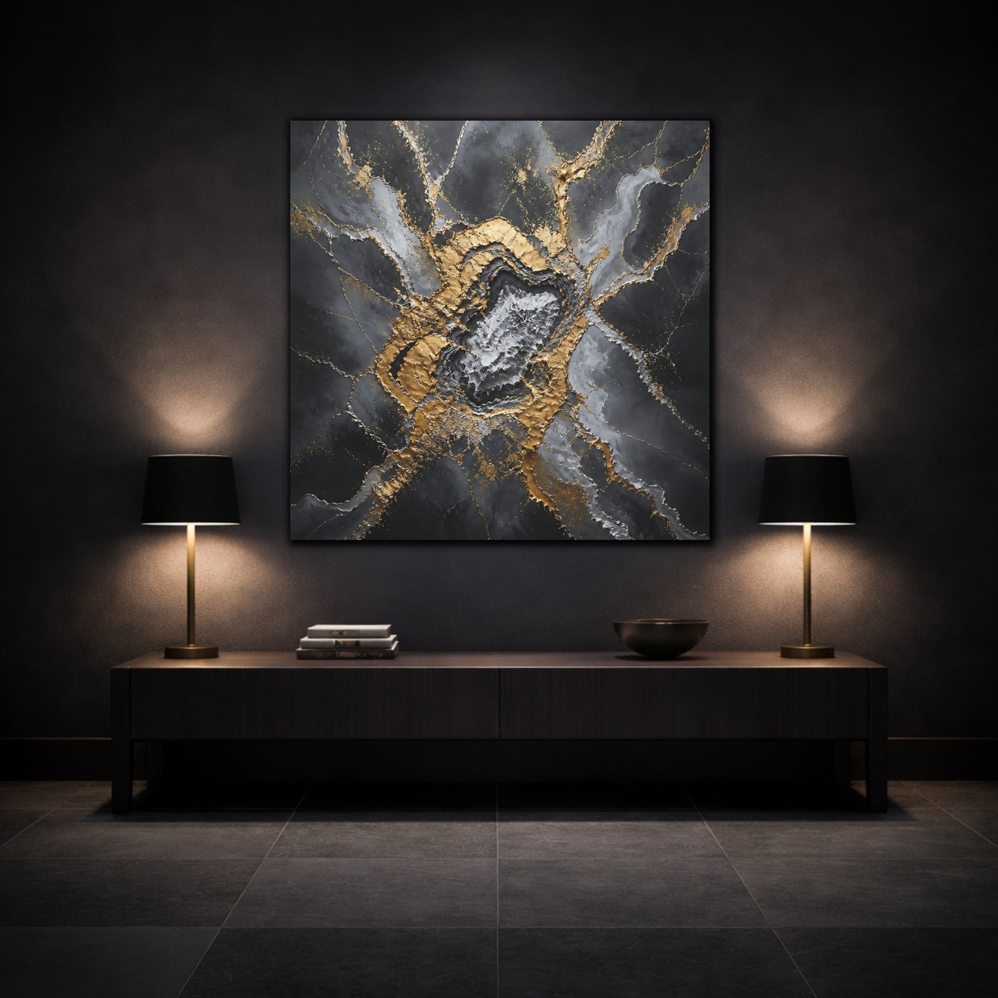 Mockup 3. Golden Geode Burst shown as canvas print