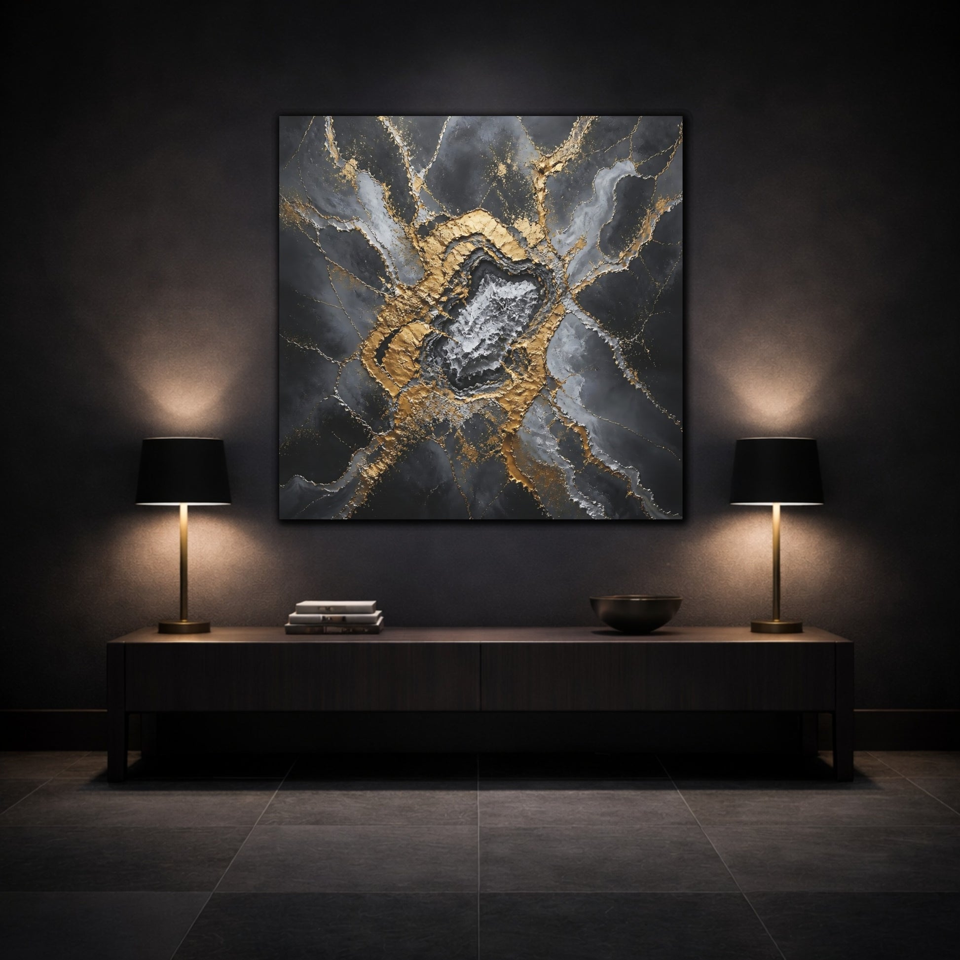 Mockup 3. Golden Geode Burst shown as canvas print