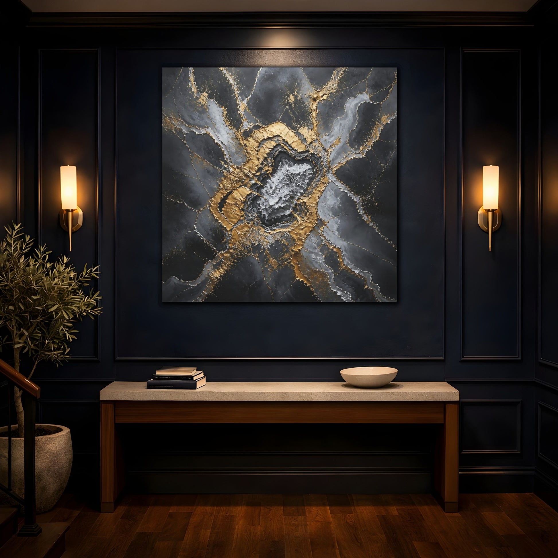 Mockup 4. Golden Geode Burst shown as canvas print