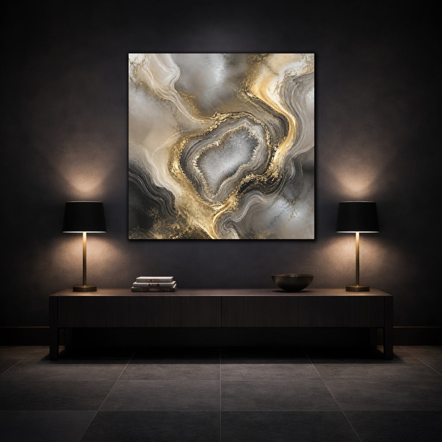 Mockup 3. Golden Geode Elegance shown as canvas print