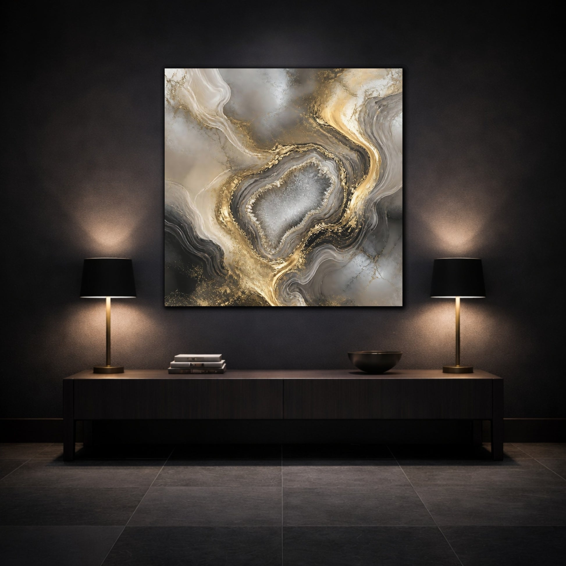 Mockup 3. Golden Geode Elegance shown as canvas print