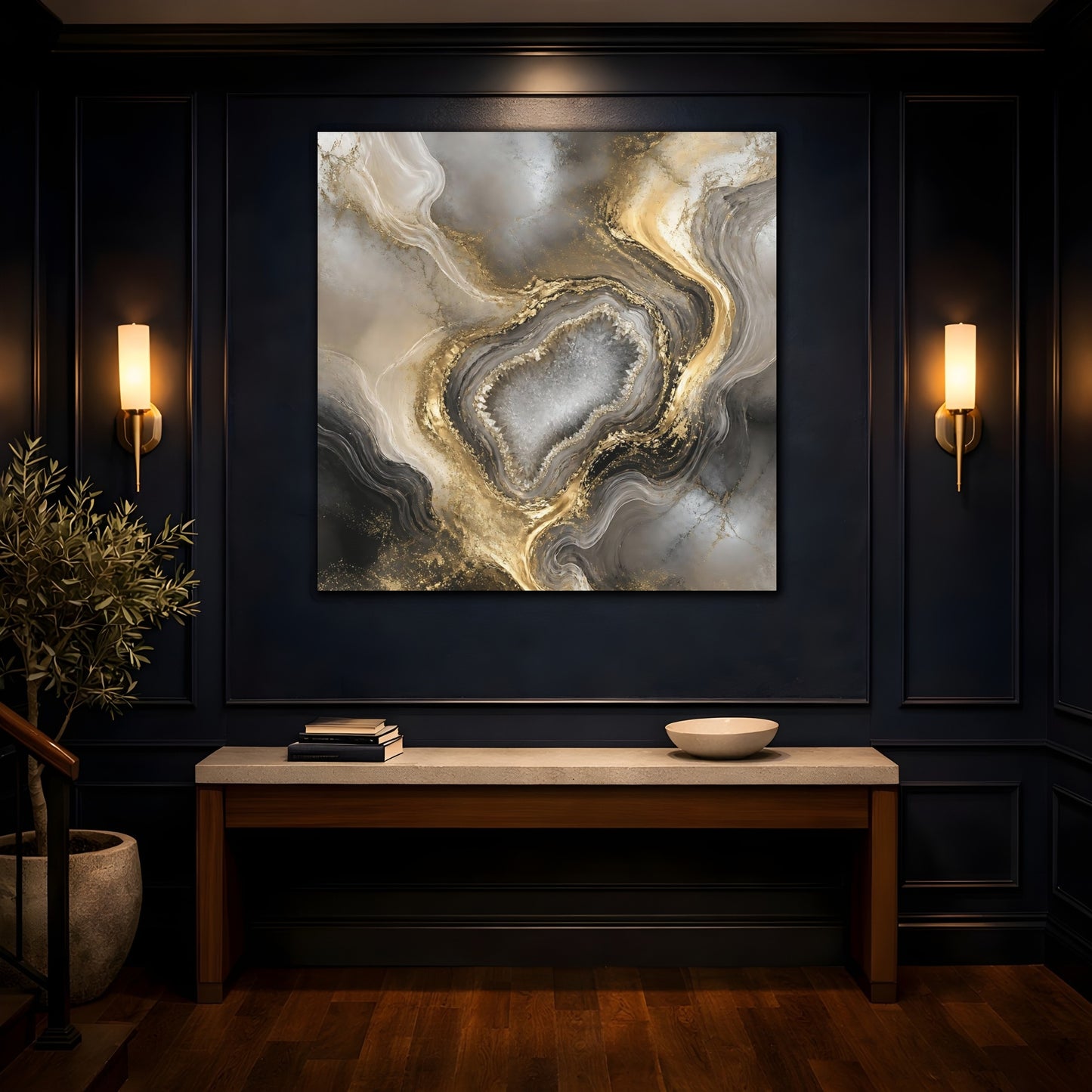 Mockup 4. Golden Geode Elegance shown as canvas print