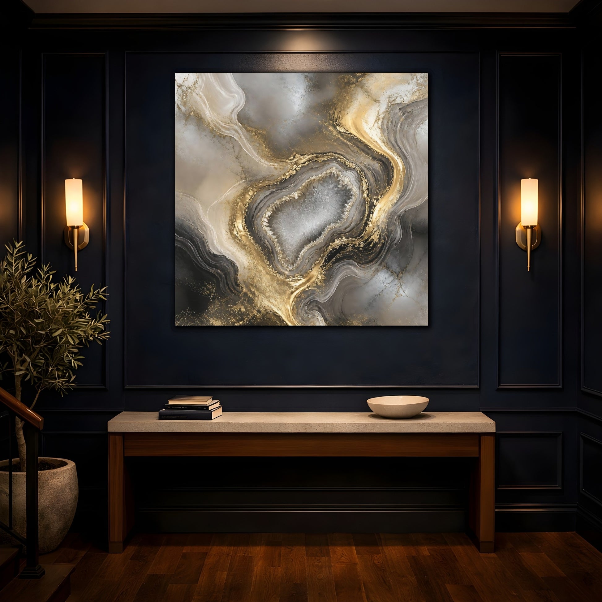 Mockup 4. Golden Geode Elegance shown as canvas print