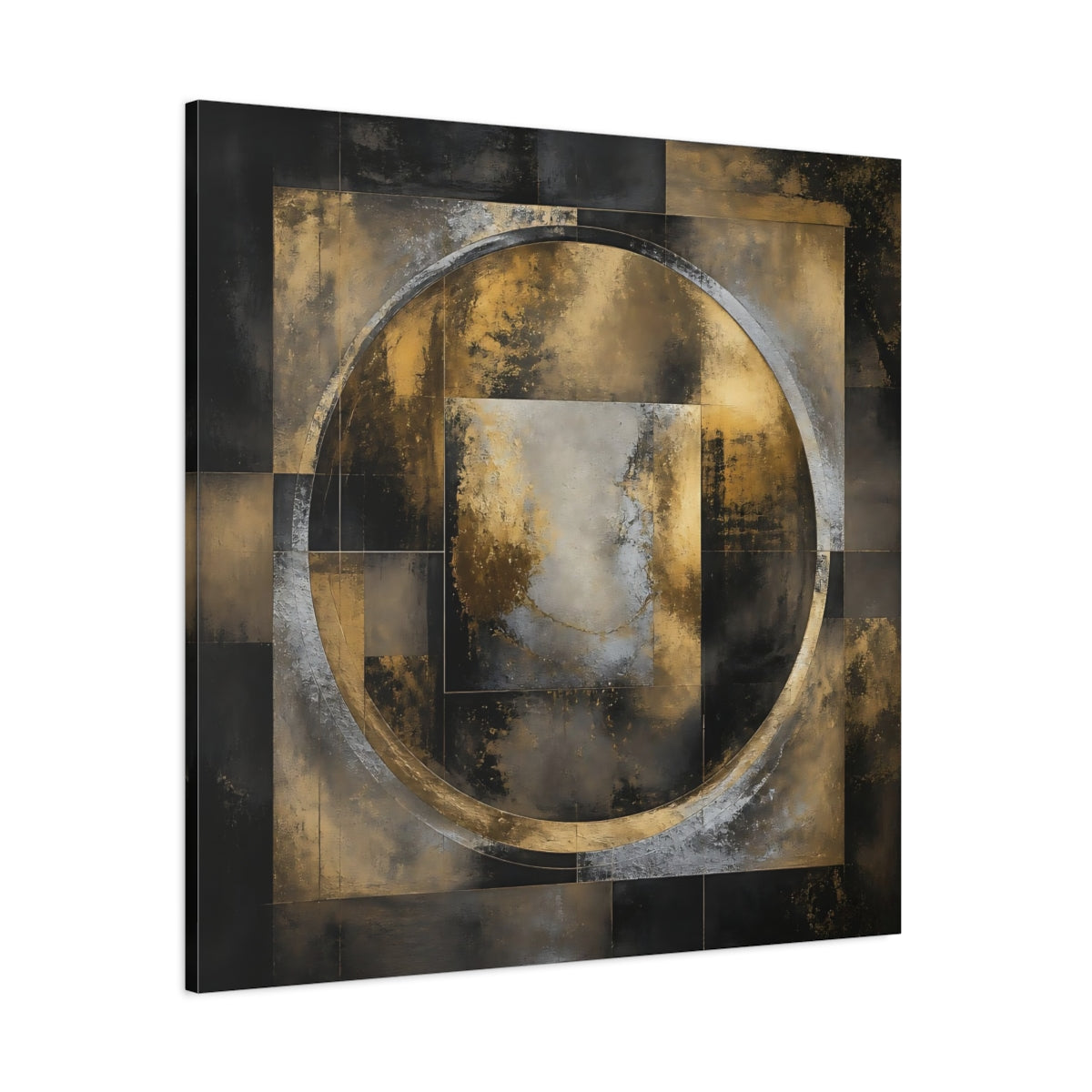 Side Mockup 1. Golden Geometric Circle shown as canvas print
