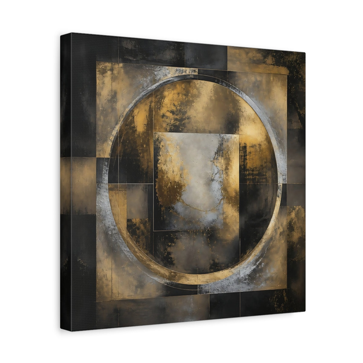 Side Mockup 7. Golden Geometric Circle shown as canvas print