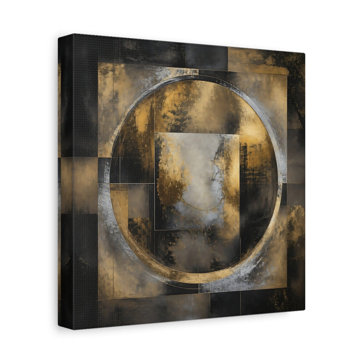 Side Mockup 9. Golden Geometric Circle shown as canvas print