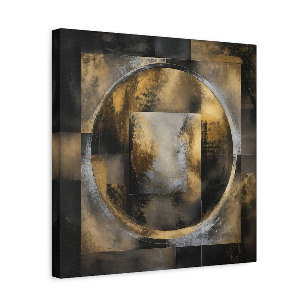 Side Mockup 6. Golden Geometric Circle shown as canvas print