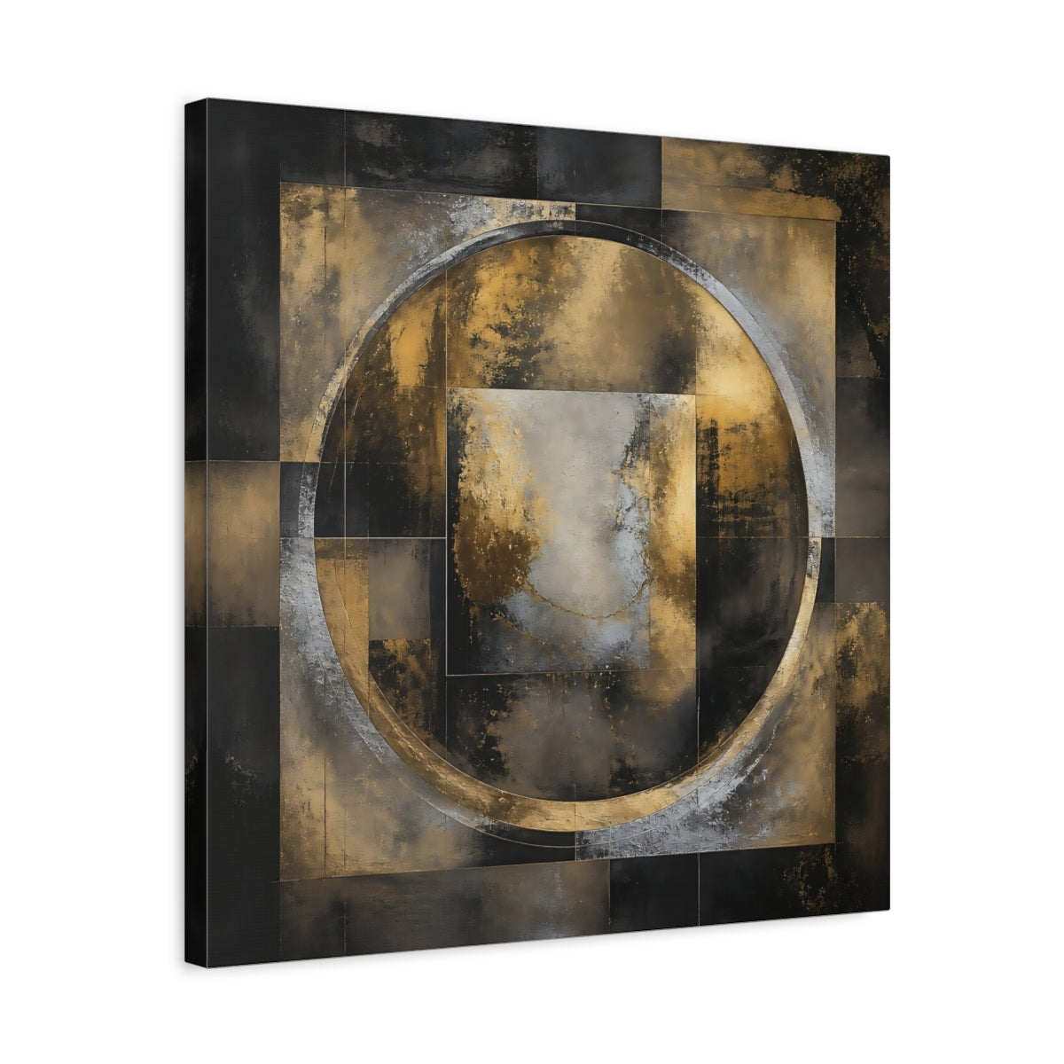 Side Mockup 5. Golden Geometric Circle shown as canvas print