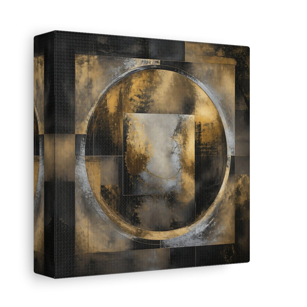 Side Mockup 2. Golden Geometric Circle shown as canvas print