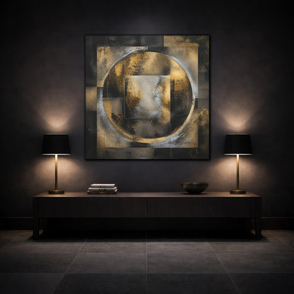 Mockup 3. Golden Geometric Circle shown as canvas print