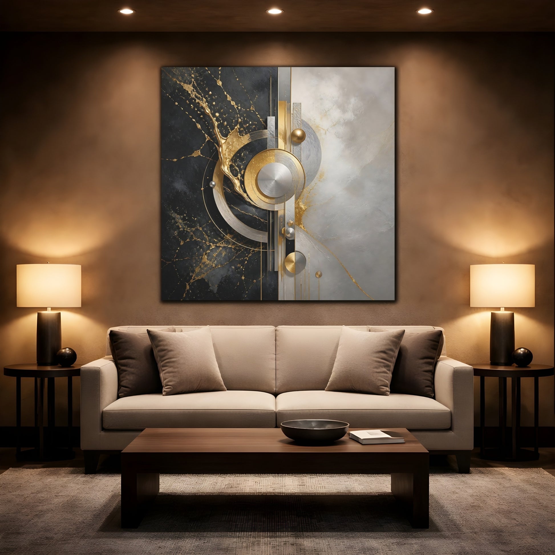 Mockup 2. Golden Geometric Elegance shown as canvas print