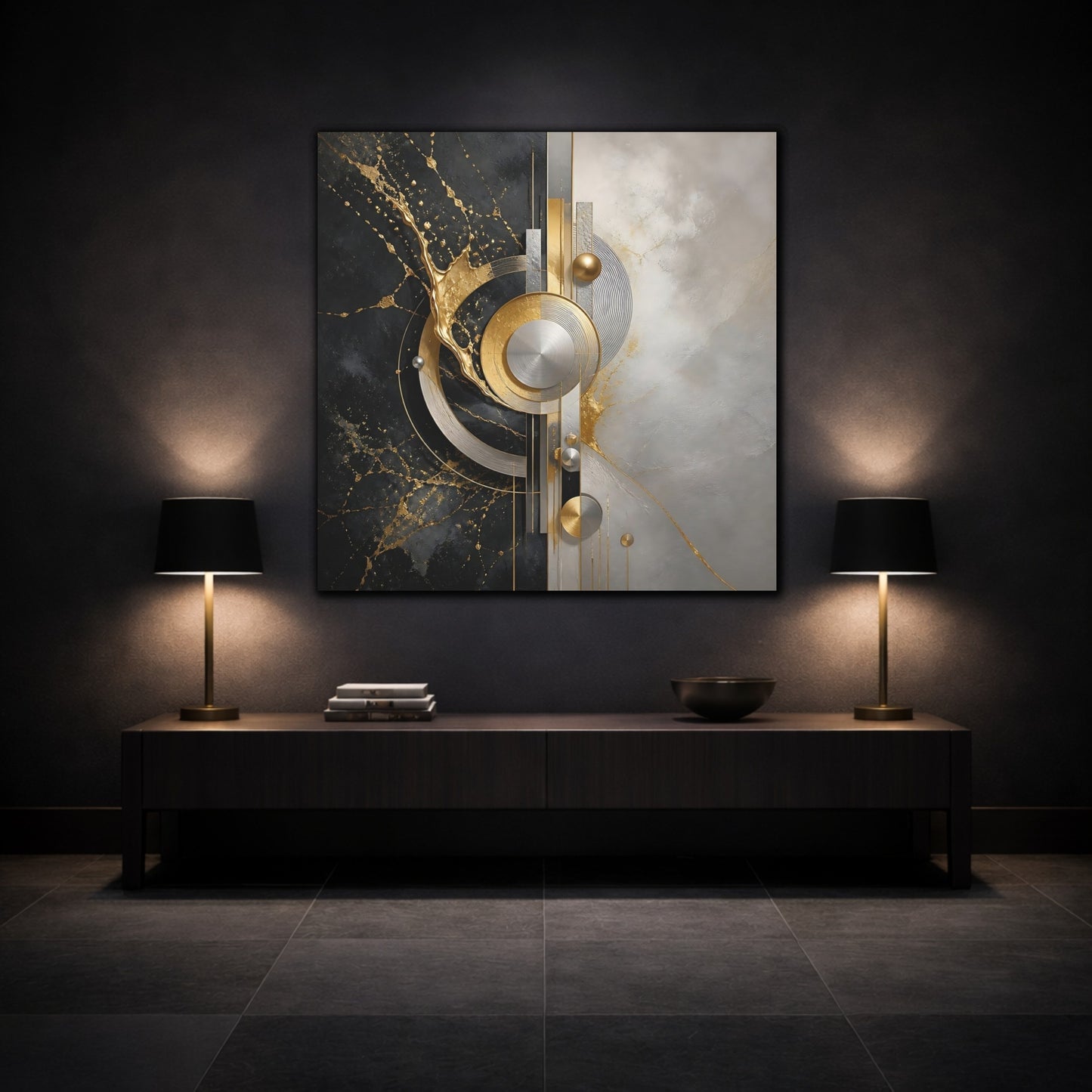 Mockup 3. Golden Geometric Elegance shown as canvas print