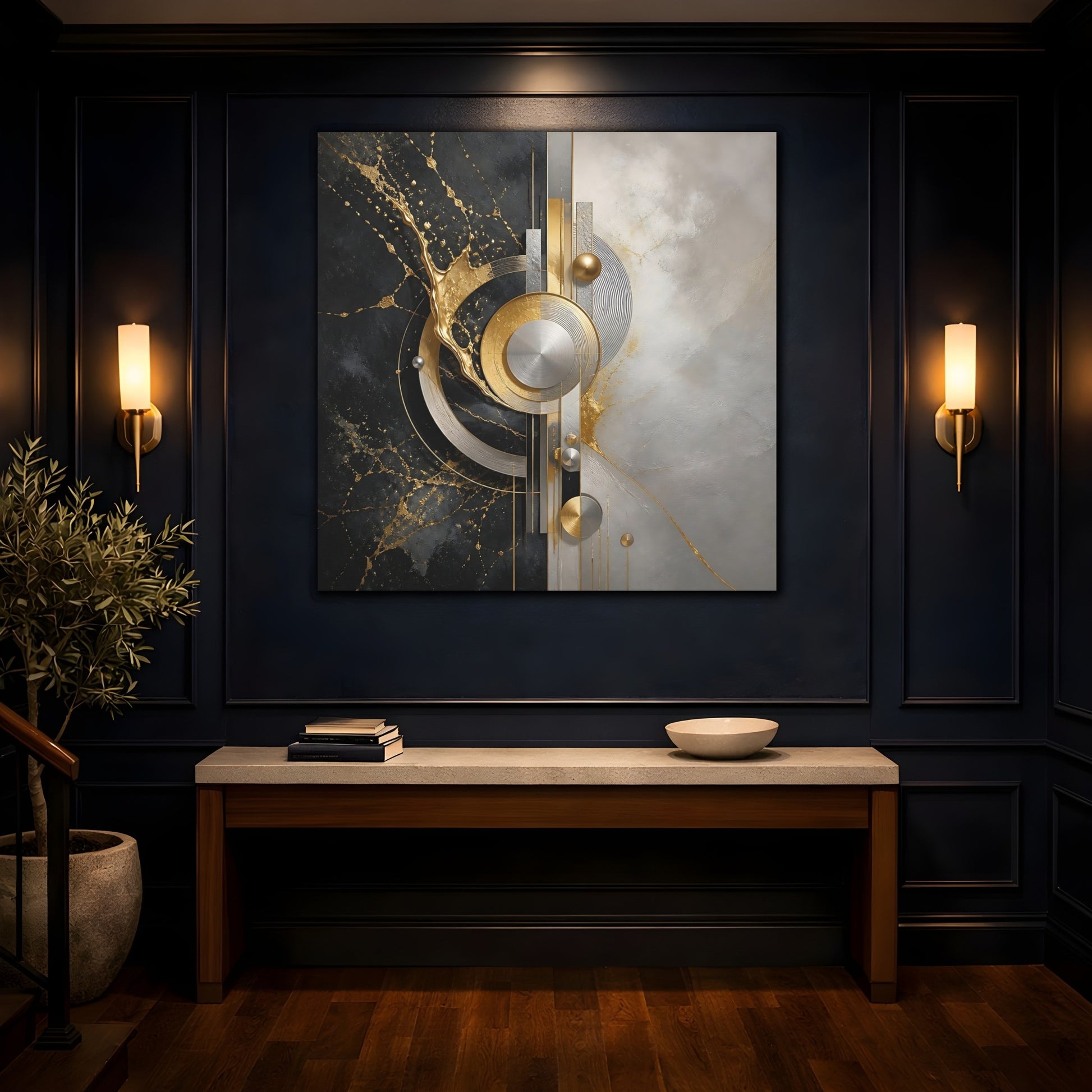 Mockup 4. Golden Geometric Elegance shown as canvas print