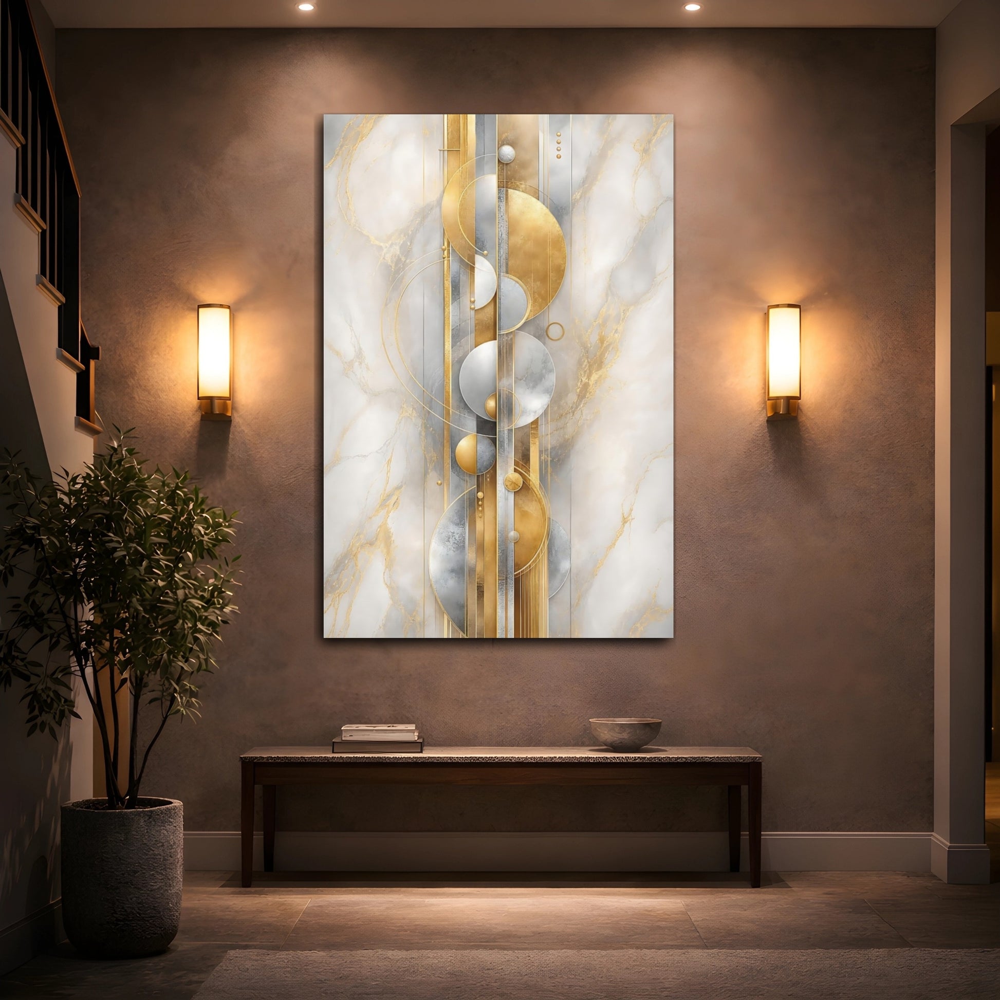 Mockup 2. Golden Geometry On Marble shown as canvas print