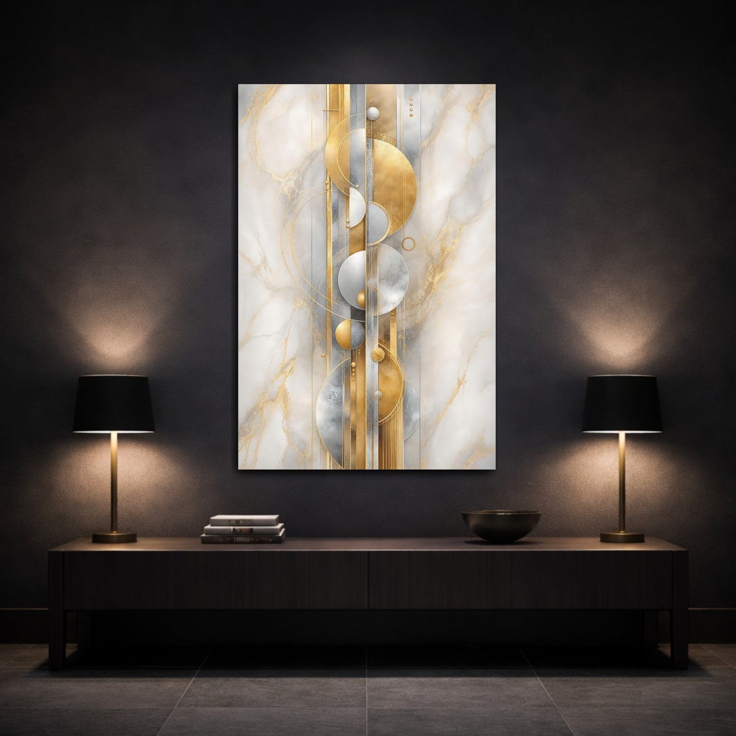 Mockup 3. Golden Geometry On Marble shown as canvas print