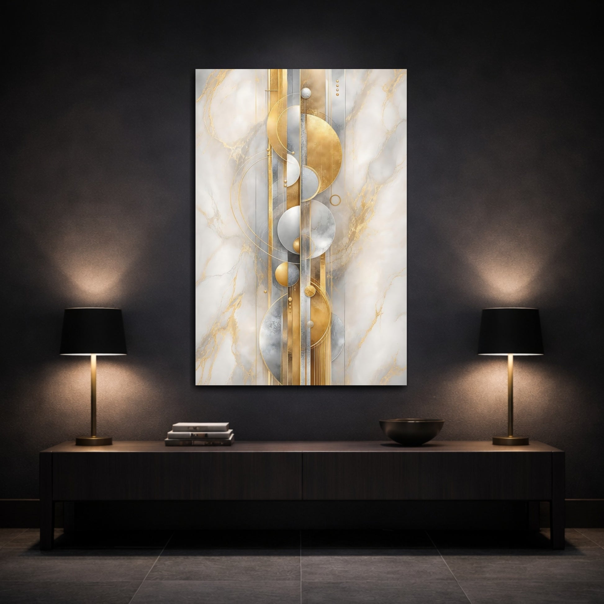 Mockup 3. Golden Geometry On Marble shown as canvas print