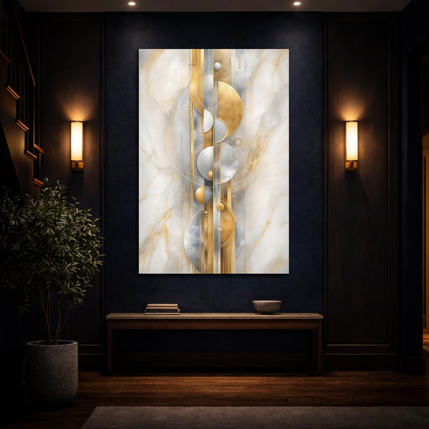 Mockup 4. Golden Geometry On Marble shown as canvas print