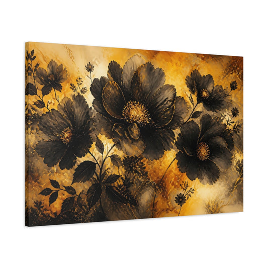 Main Mockup. Golden Glow Black Blossoms shown as canvas print