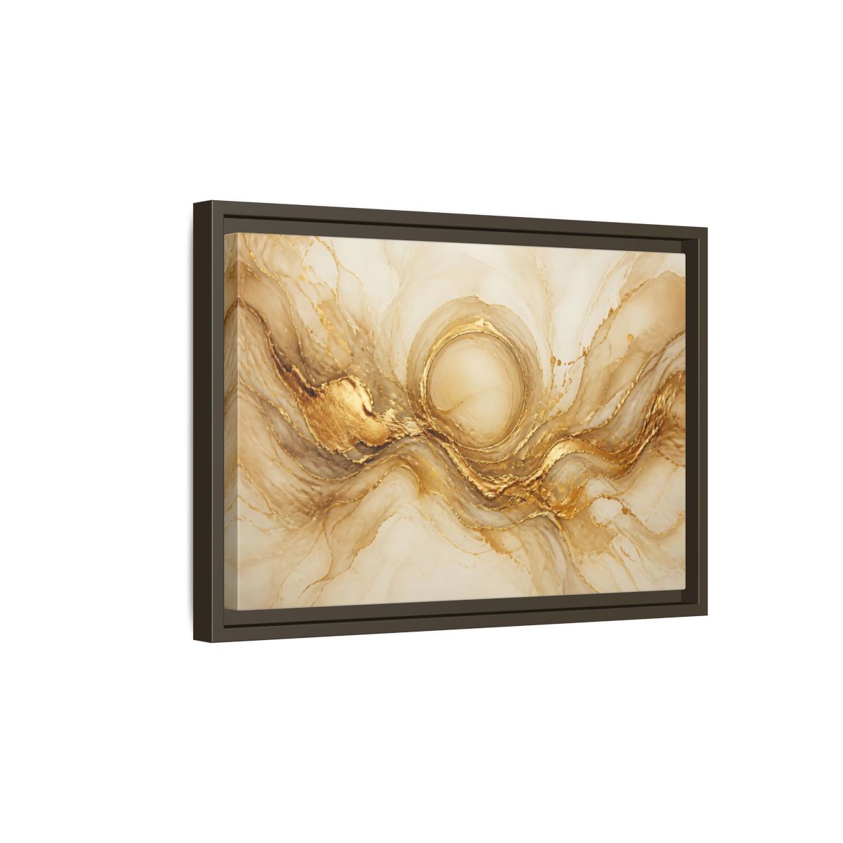 Side Mockup 5. Golden Halo Flow shown as framed canvas print