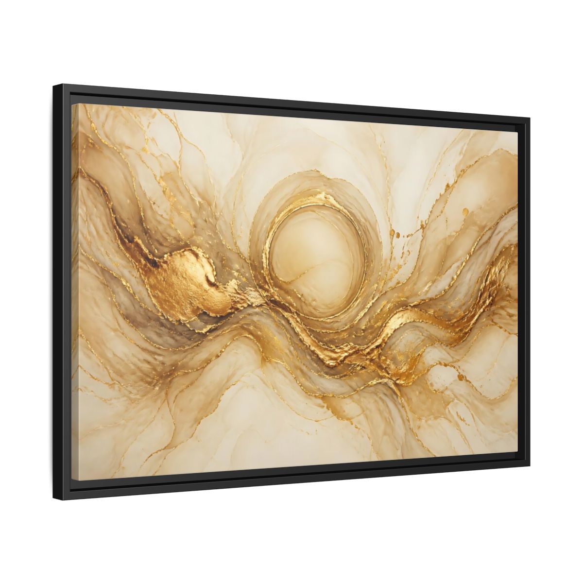 Side Mockup 14. Golden Halo Flow shown as framed canvas print