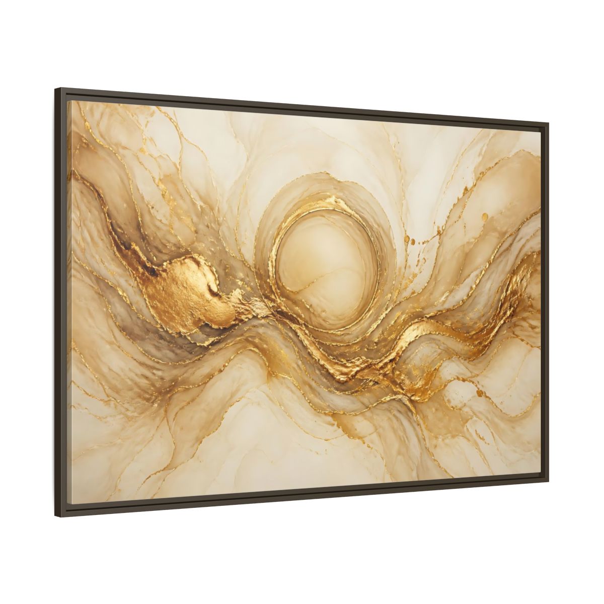 Side Mockup 8. Golden Halo Flow shown as framed canvas print