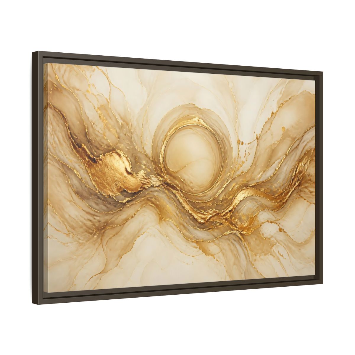 Side Mockup 11. Golden Halo Flow shown as framed canvas print