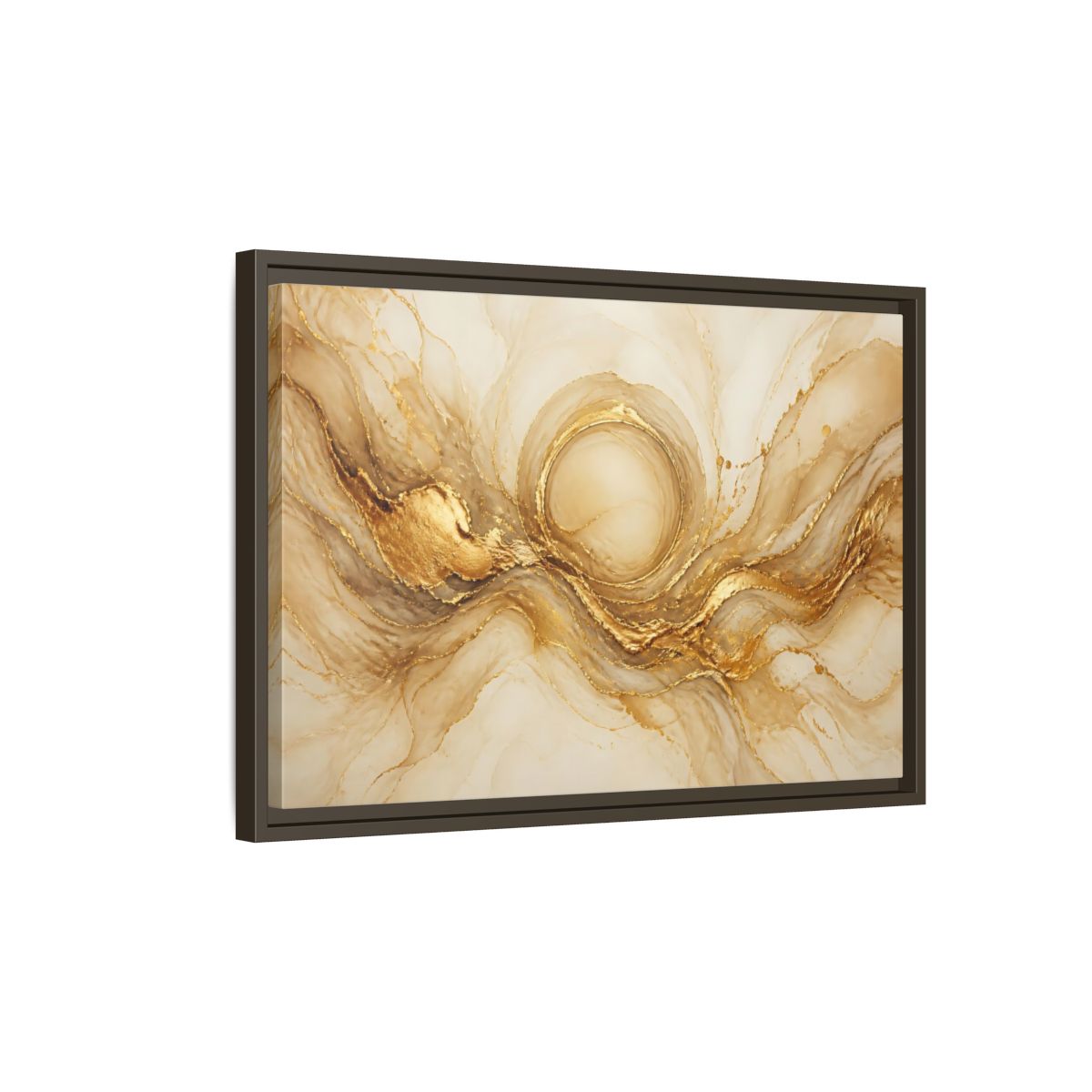 Side Mockup 2. Golden Halo Flow shown as framed canvas print