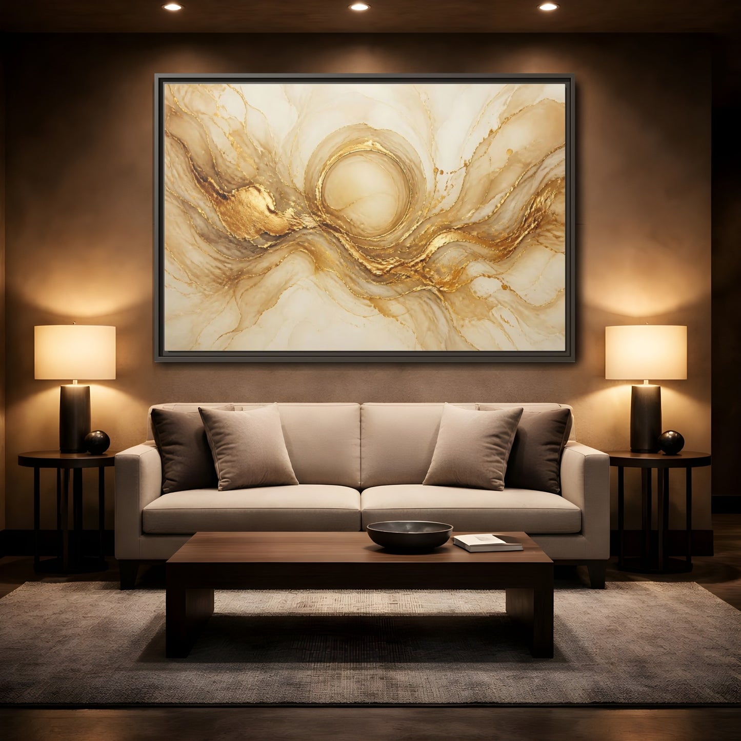 Mockup 2. Golden Halo Flow shown as framed canvas print