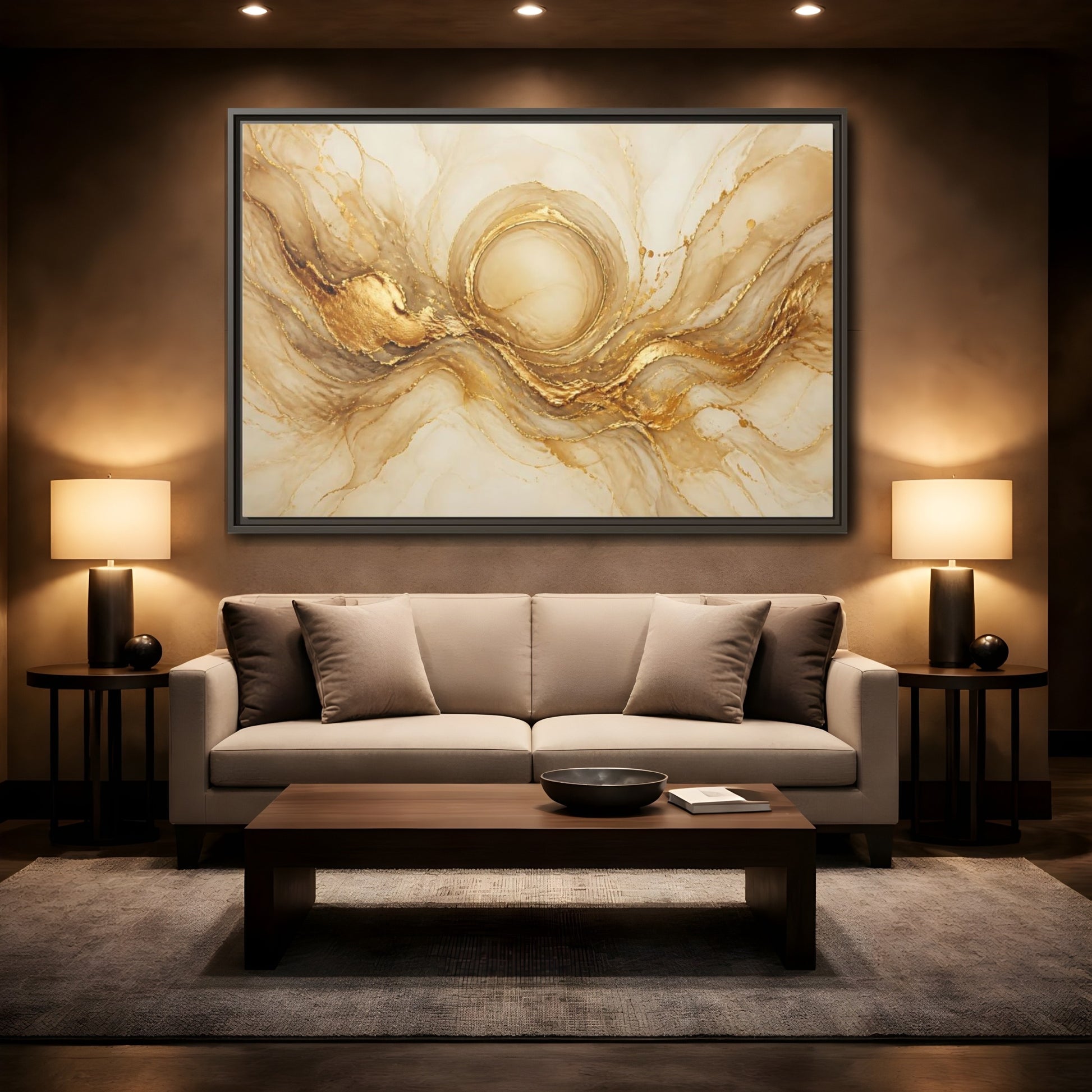 Mockup 2. Golden Halo Flow shown as framed canvas print
