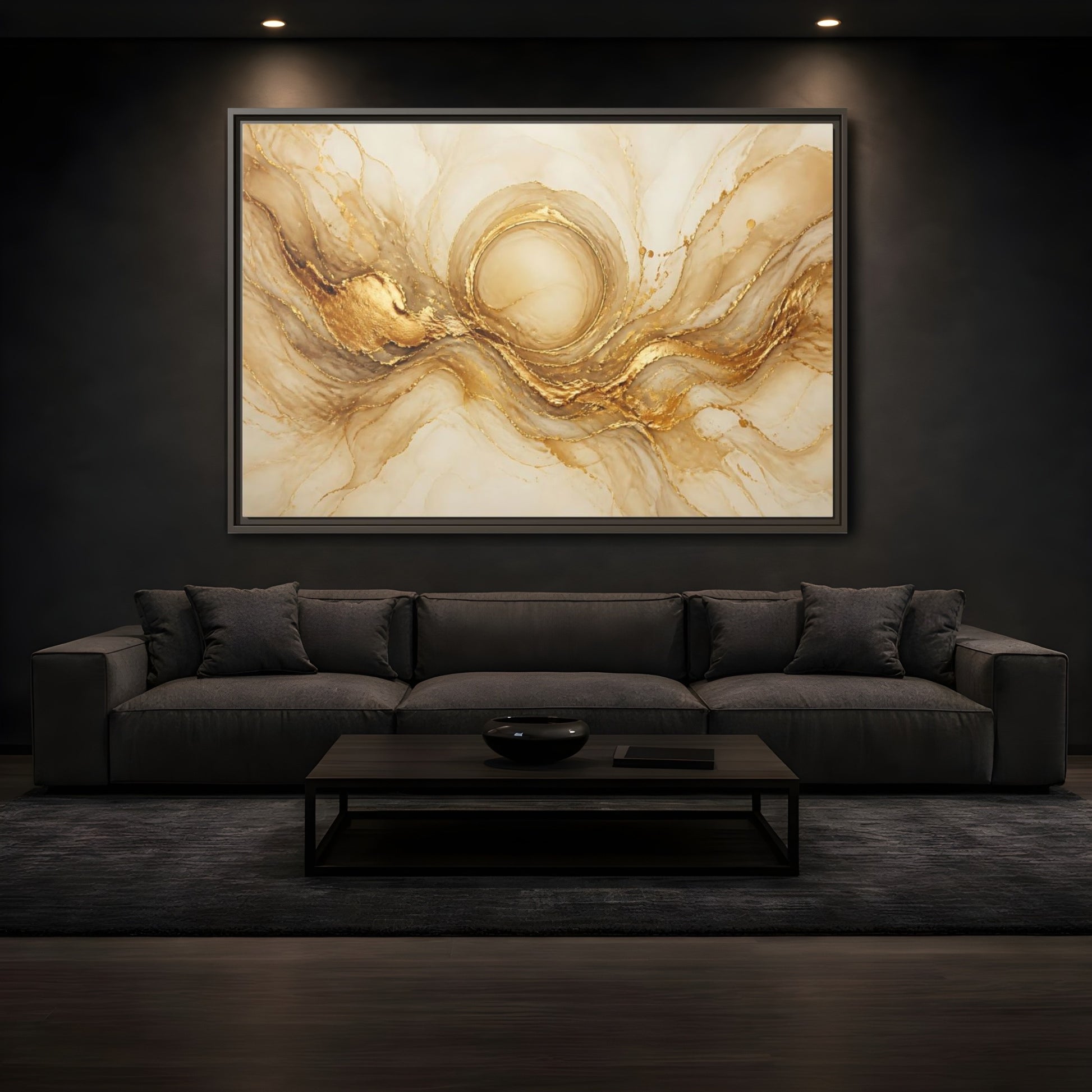Mockup 3. Golden Halo Flow shown as framed canvas print
