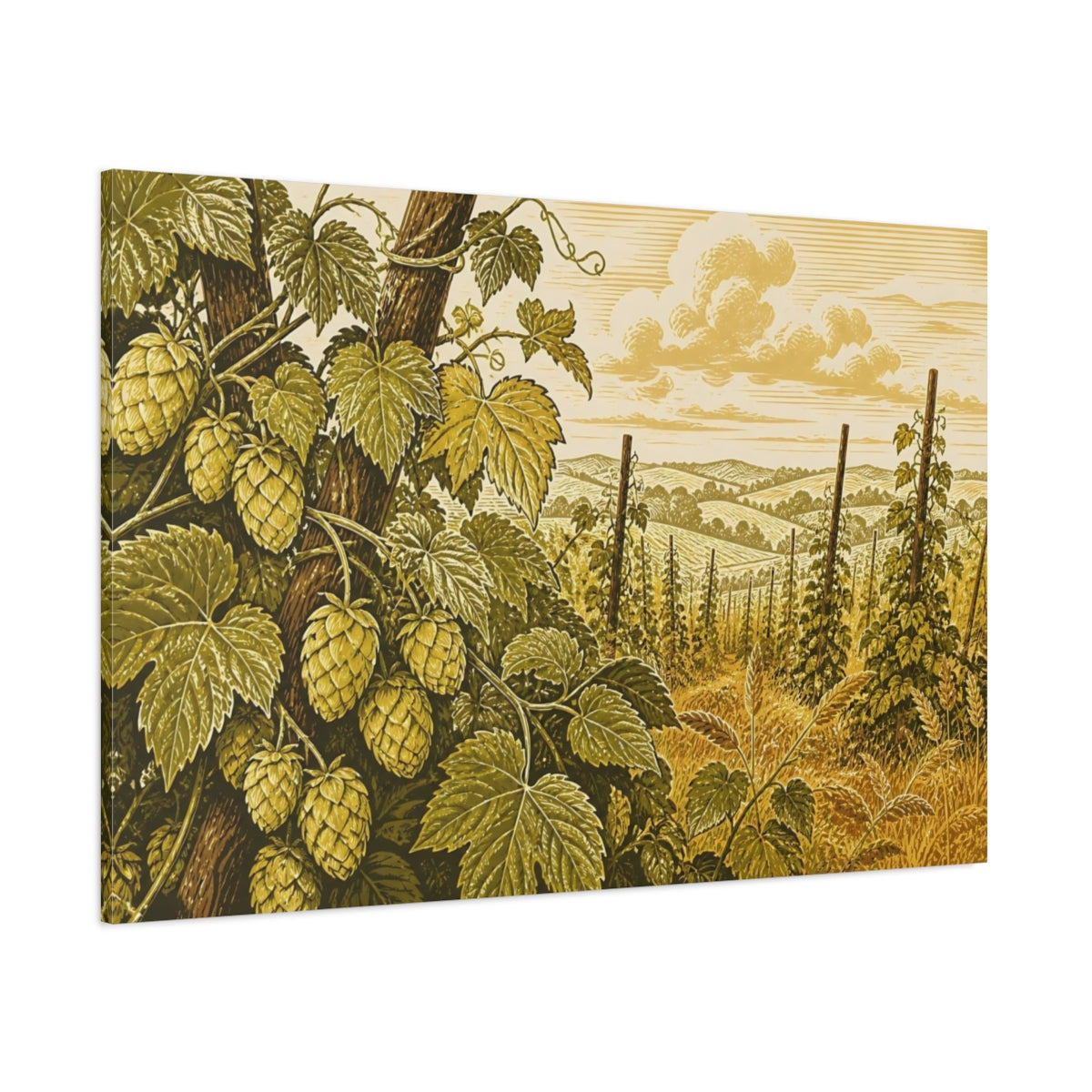 Side Mockup 1. Golden Hops Field shown as canvas print