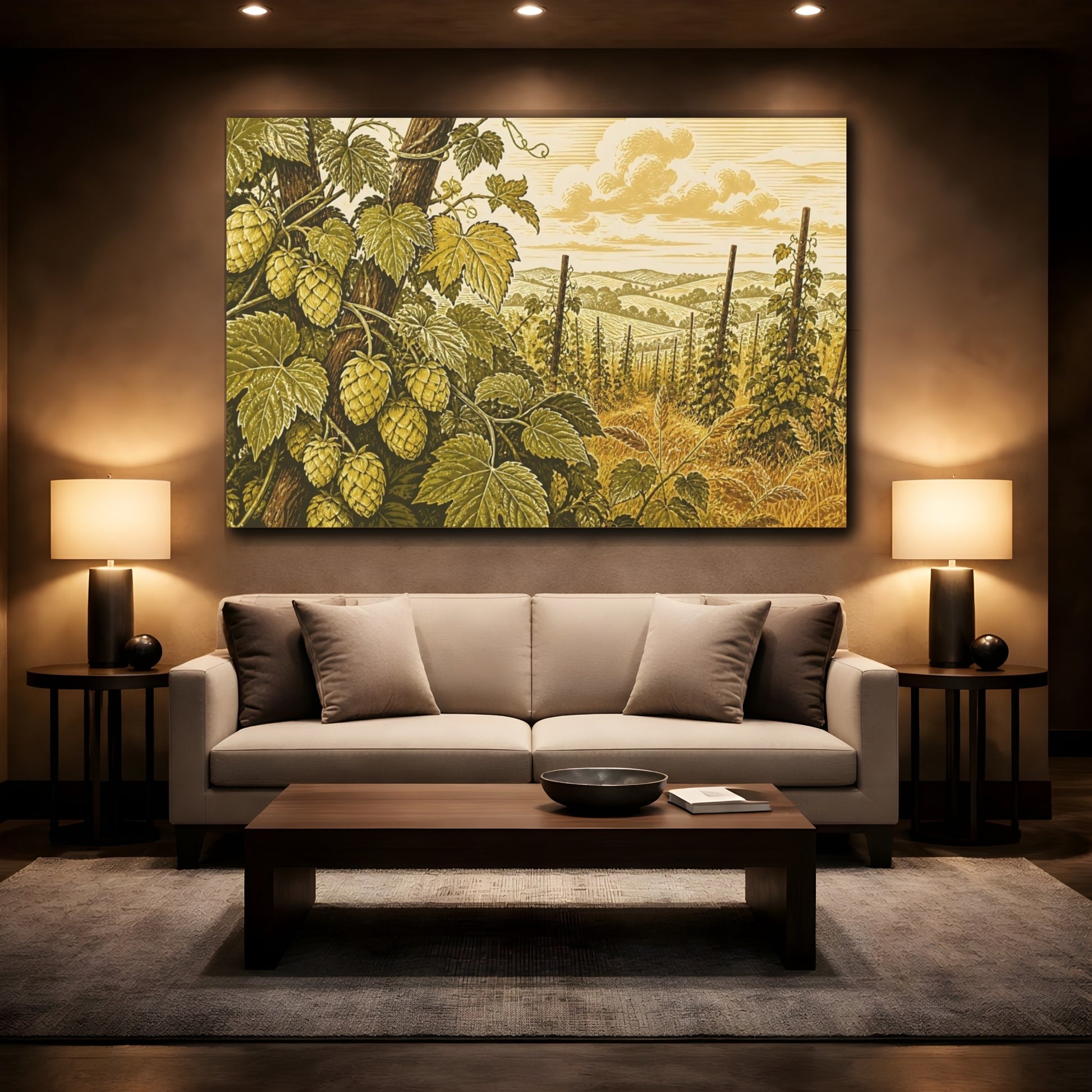 Mockup 2. Golden Hops Field shown as canvas print