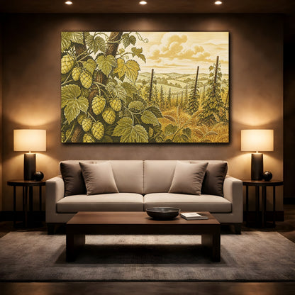Mockup 2. Golden Hops Field shown as canvas print