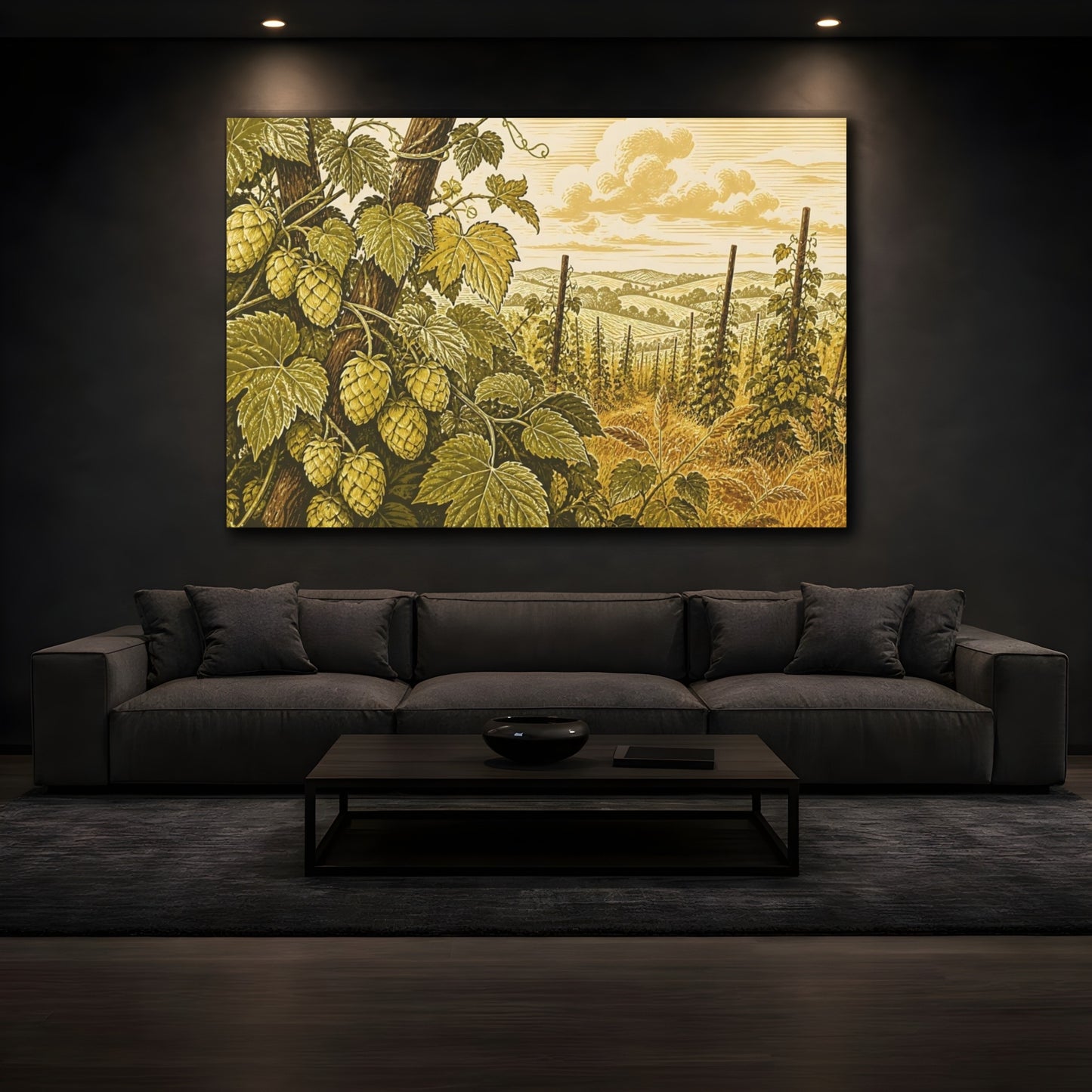 Mockup 3. Golden Hops Field shown as canvas print