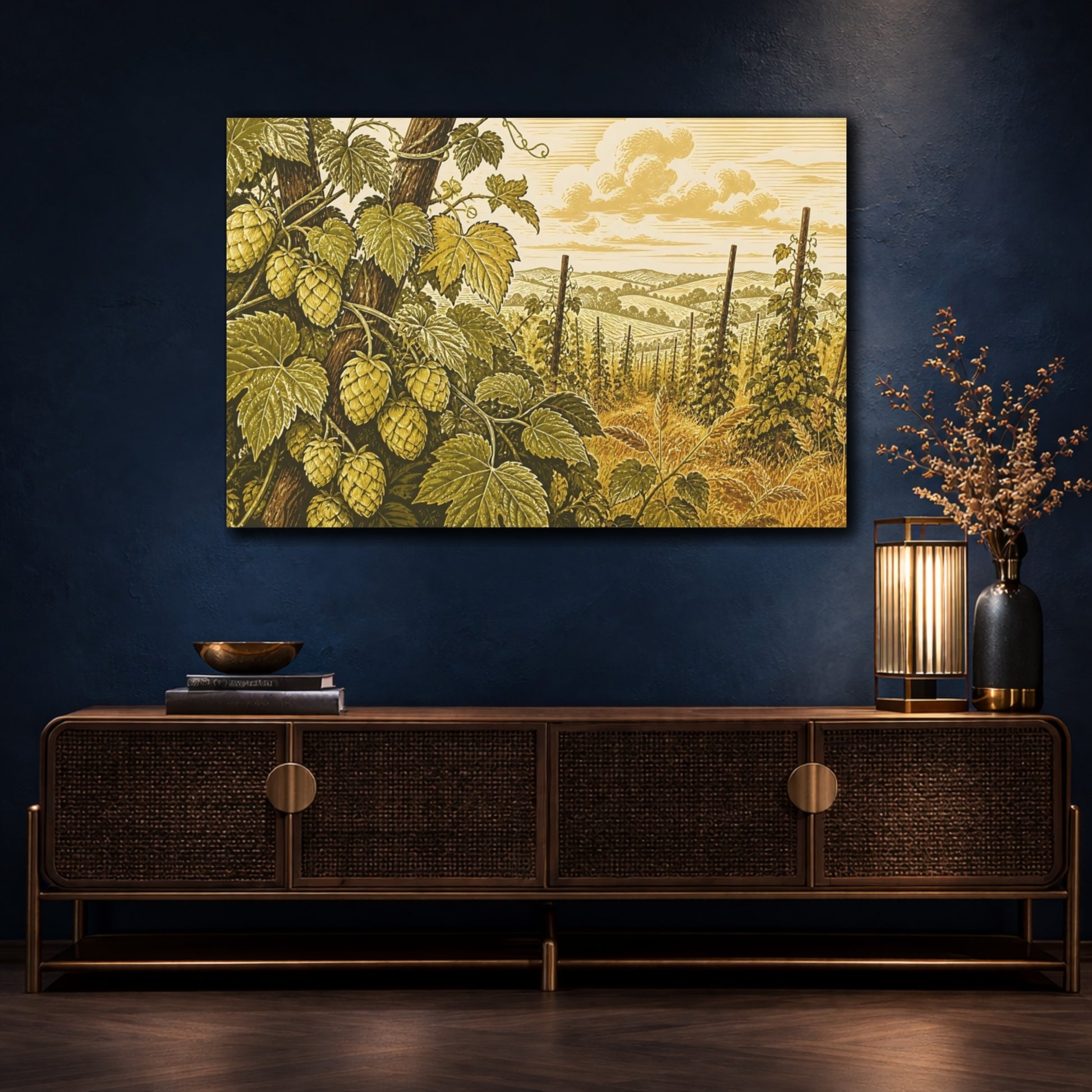 Mockup 4. Golden Hops Field shown as canvas print