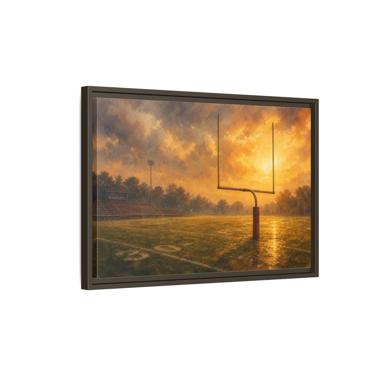 Side Mockup 2. Golden Hour Goalpost shown as framed canvas print