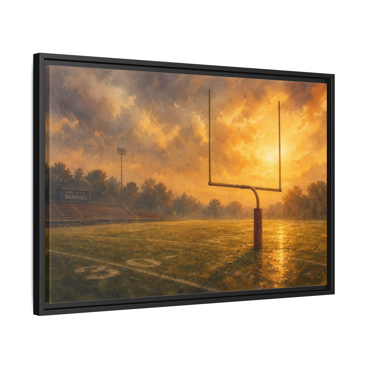 Side Mockup 14. Golden Hour Goalpost shown as framed canvas print