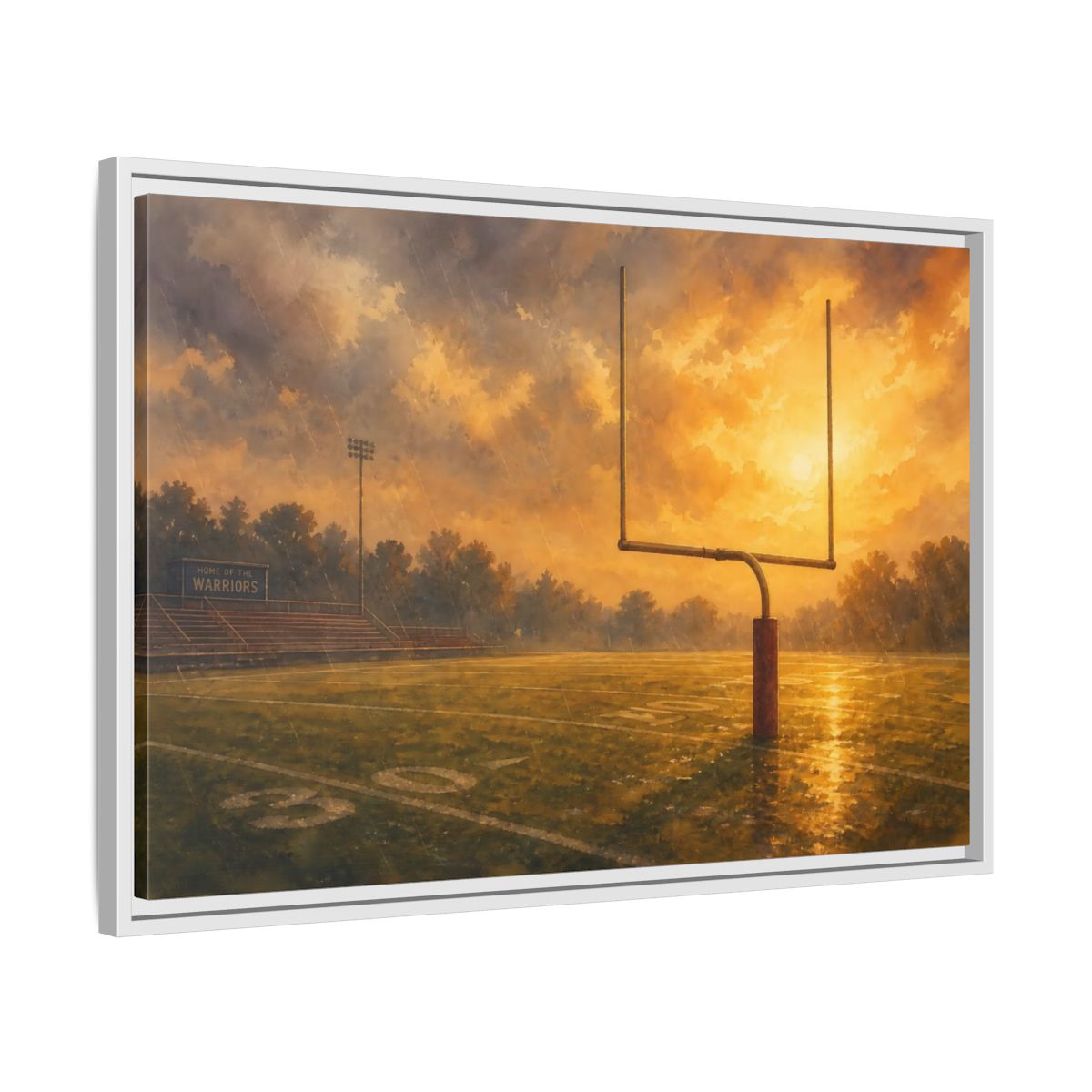 Side Mockup 10. Golden Hour Goalpost shown as framed canvas print