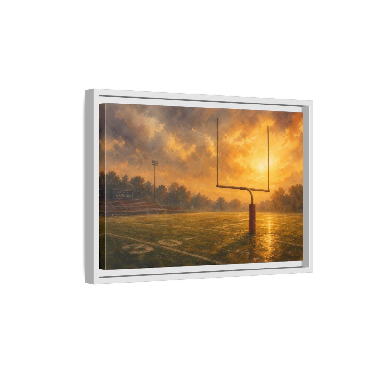 Side Mockup 4. Golden Hour Goalpost shown as framed canvas print