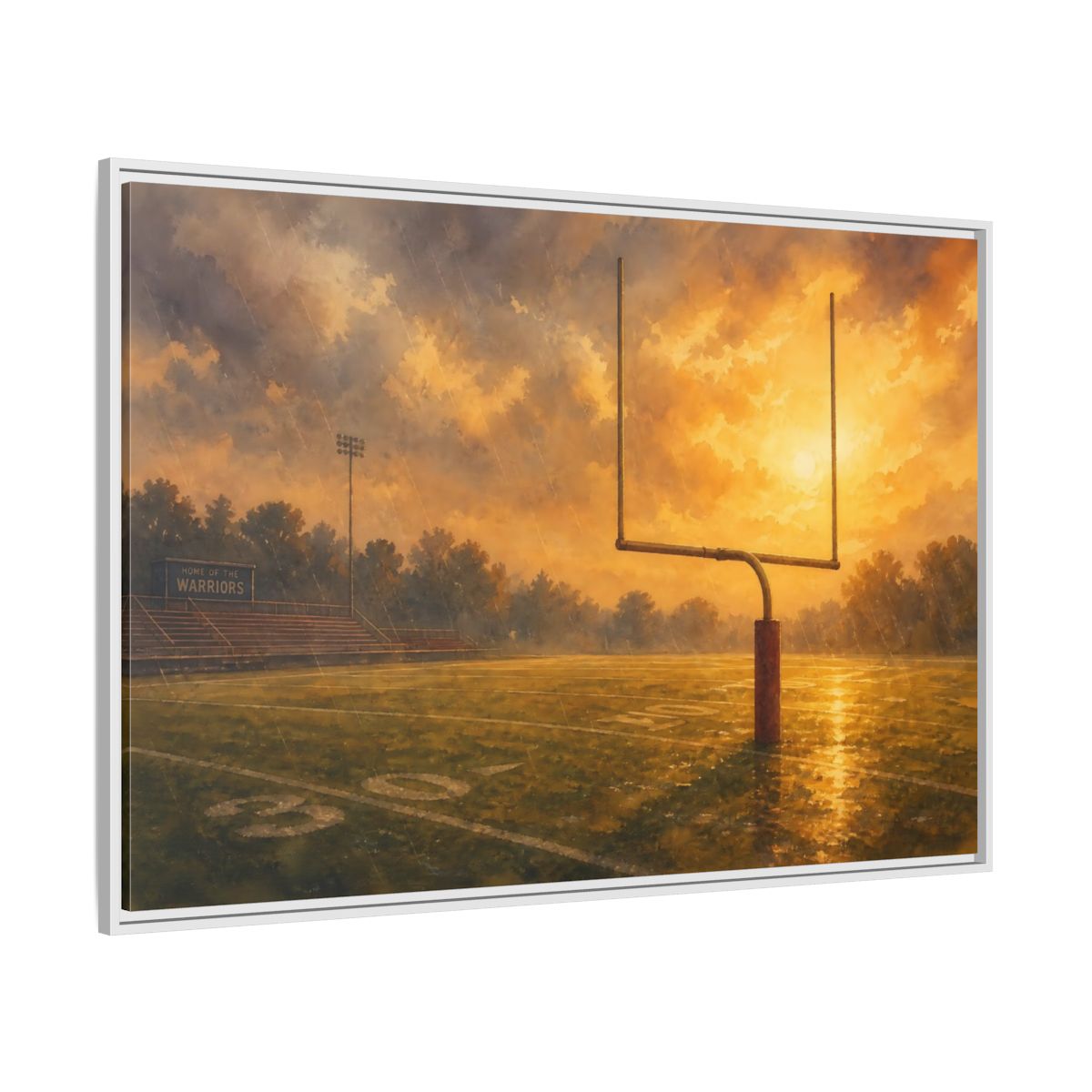 Side Mockup 7. Golden Hour Goalpost shown as framed canvas print