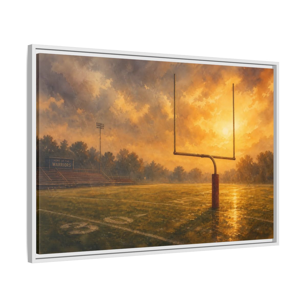 Side Mockup 9. Golden Hour Goalpost shown as framed canvas print