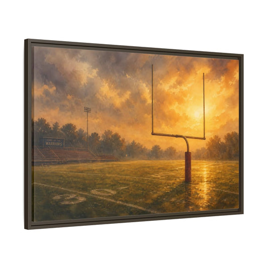 Main Mockup. Golden Hour Goalpost shown as framed canvas print