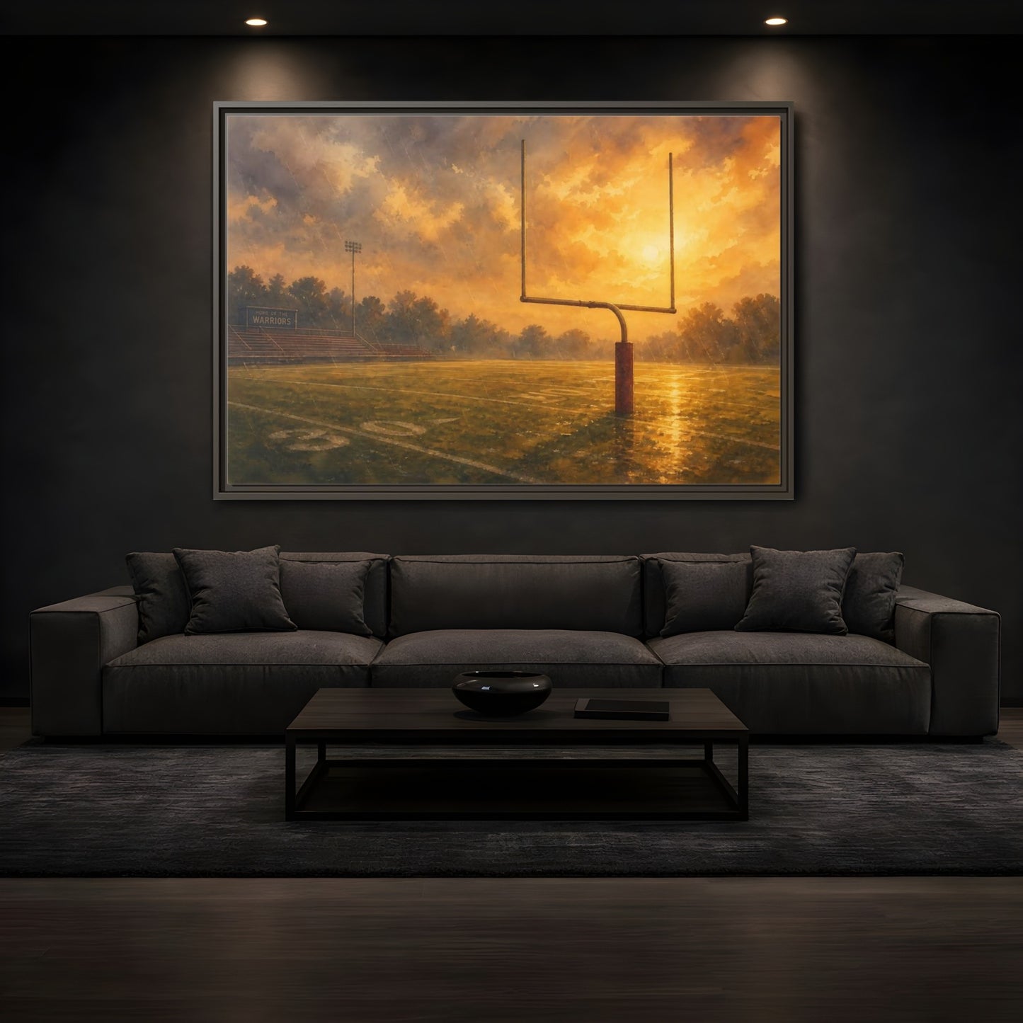 Mockup 3. Golden Hour Goalpost shown as framed canvas print